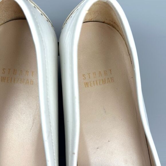 Stuart Weitzman Tassel Loafers White Leather Gold Studded US 10 - Picture 9 of 12